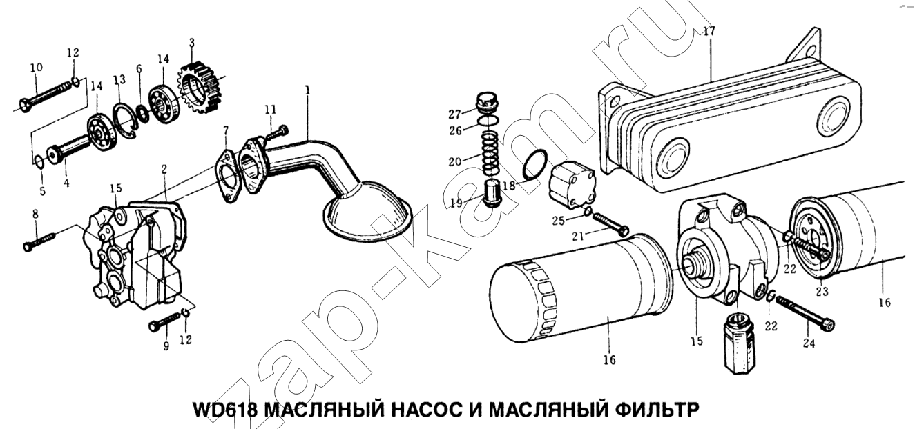 Схема/чертеж: Масляный насос и масляный фильтр / HOWO Howo