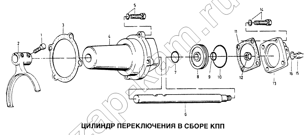 Схема/чертеж: Цилиндр переключения в сборе КПП / HOWO Howo
