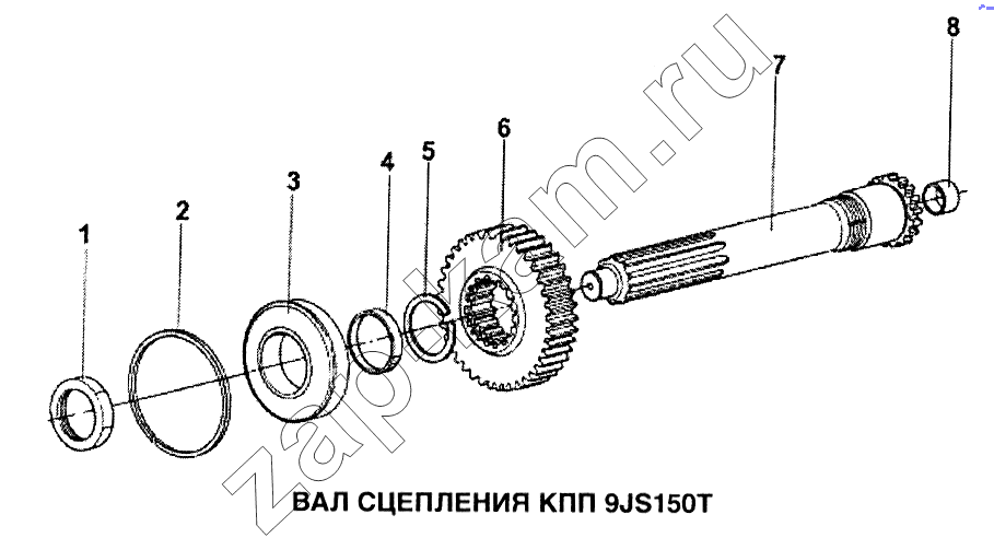 Схема/чертеж: Вал сцепления КПП 9JS150T / HOWO Howo