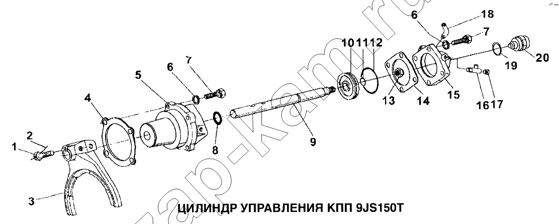 Схема/чертеж: Цилиндр управления КПП 9JS150T / HOWO Howo