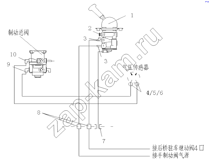 Схема/чертеж: Driving cab brake device / HOWO Howo A7 8x4