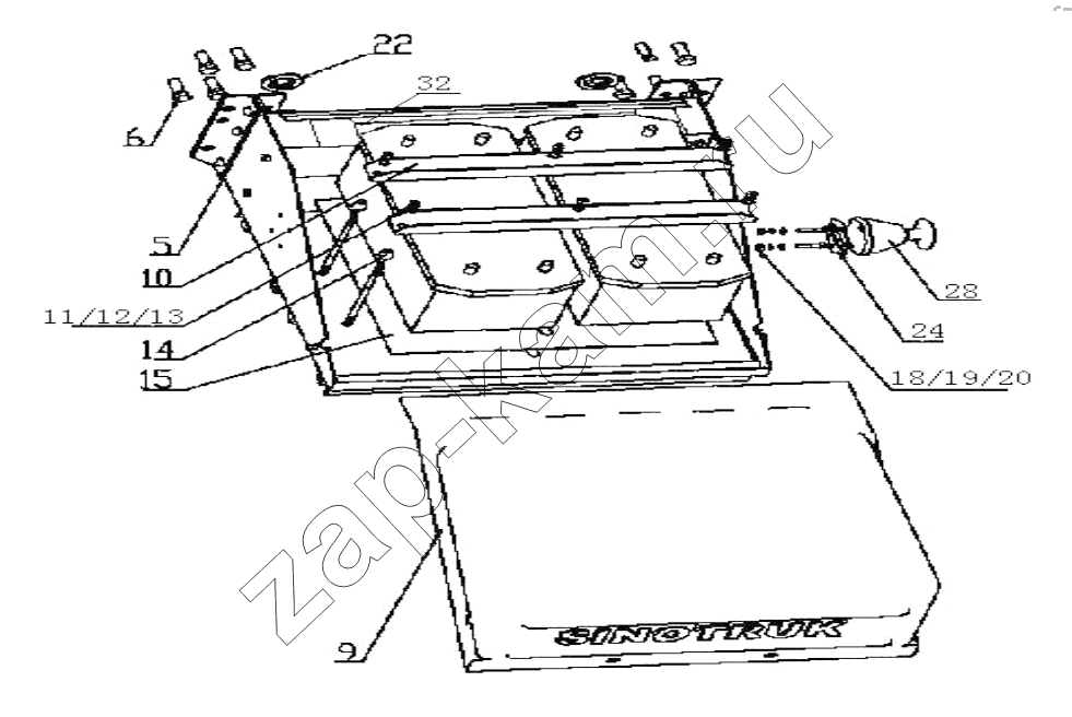 Схема/чертеж: HOWO battery box assembly / HOWO Howo A7 8x4