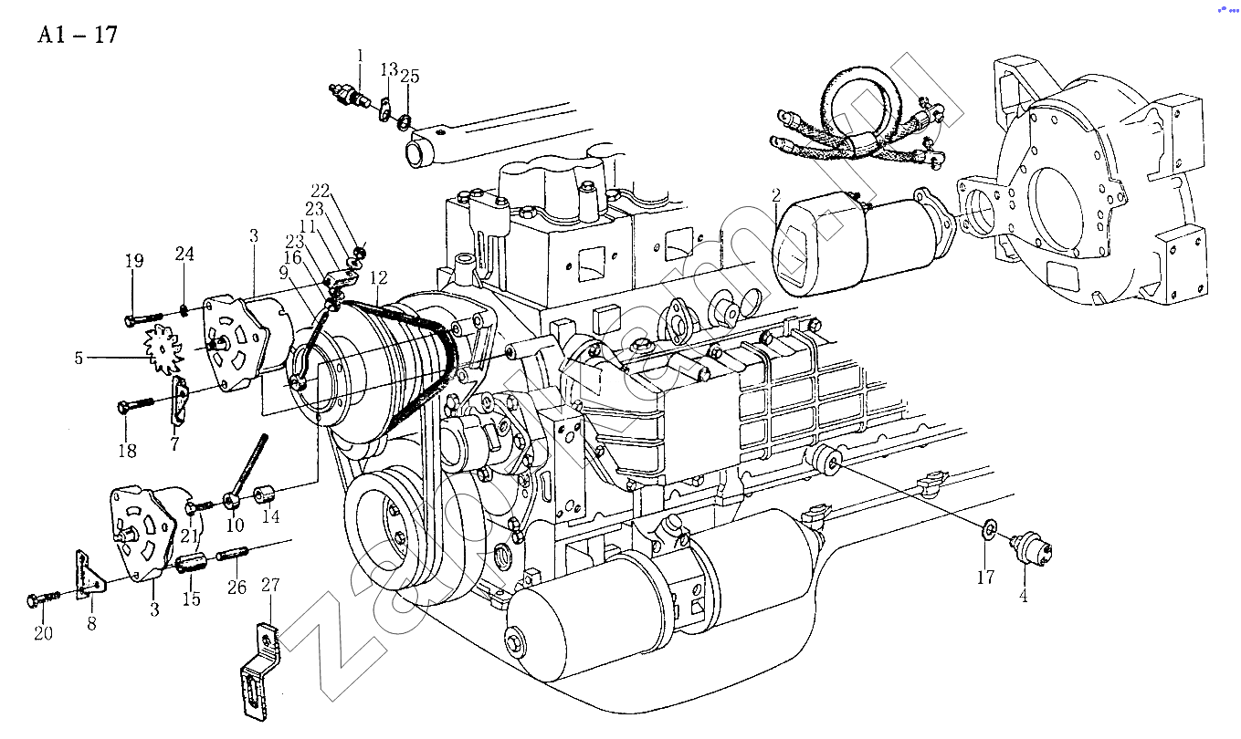 Схема/чертеж: WD615 ELECTRICAL IMPLEMENT (A1-17) / HOWO Sinotruck (полный)