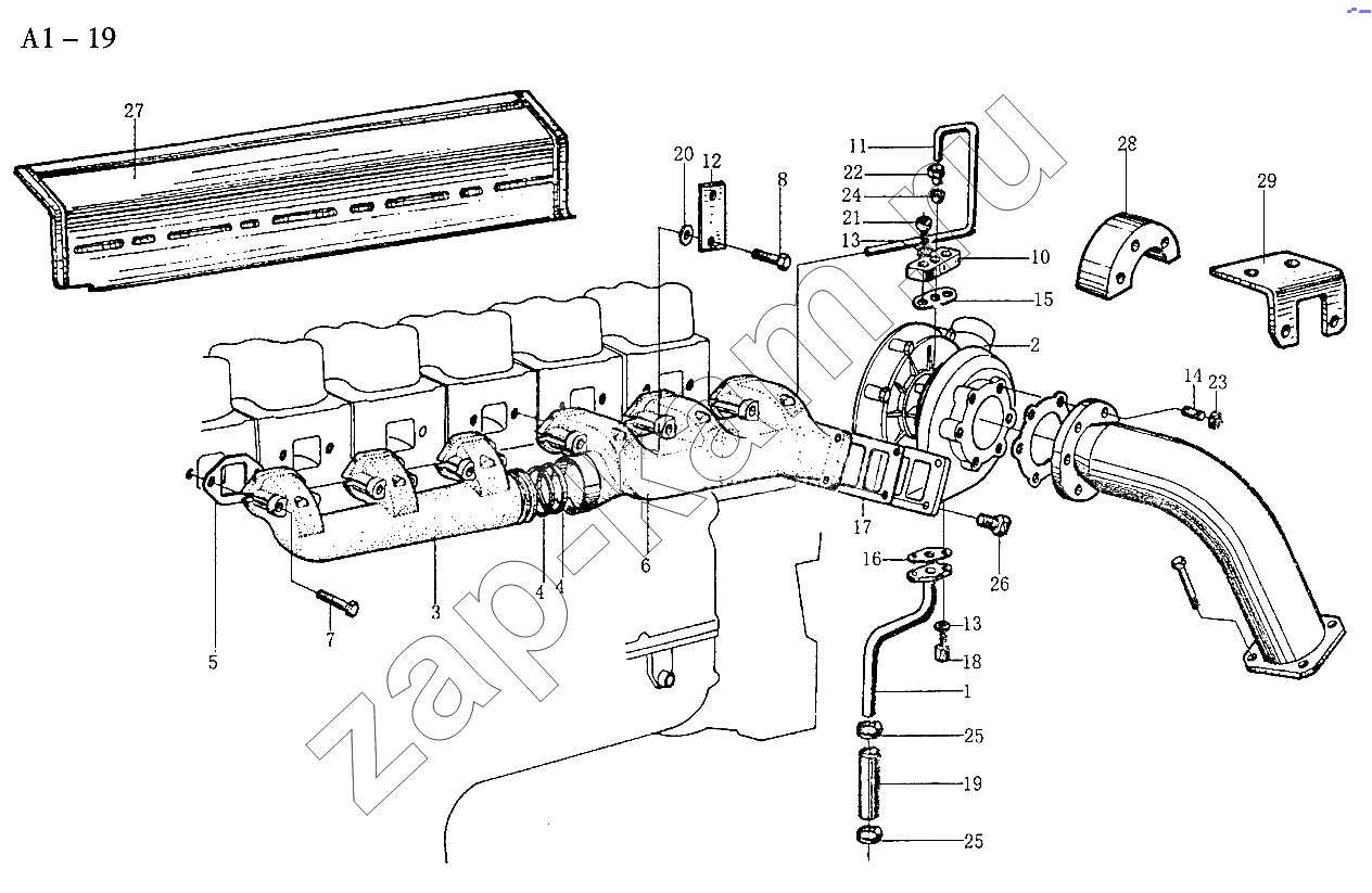 Схема/чертеж: WD615 EXHAUST MANIFOLD (A1-19) / HOWO Sinotruck (полный)