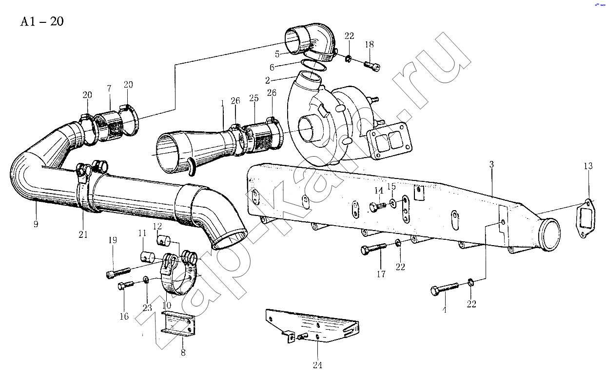 Схема/чертеж: WD615 AIR INTAKE MANIFOLD (A1-20) / HOWO Sinotruck (полный)