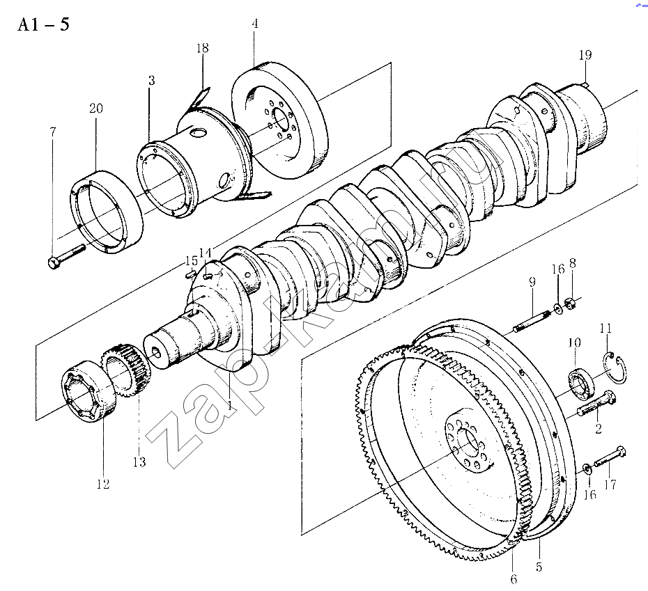 Схема/чертеж: WD615 CRANK SHAFT, FLYWHEEL (A1-5) / HOWO Sinotruck (полный)