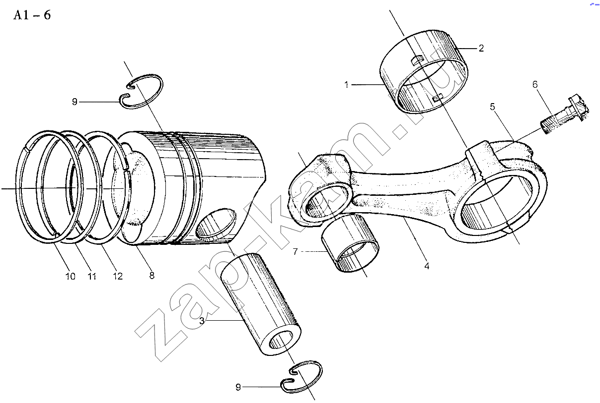 Схема/чертеж: WD615 CONNECTING ROD, PISTON (A1-6) / HOWO Sinotruck (полный)