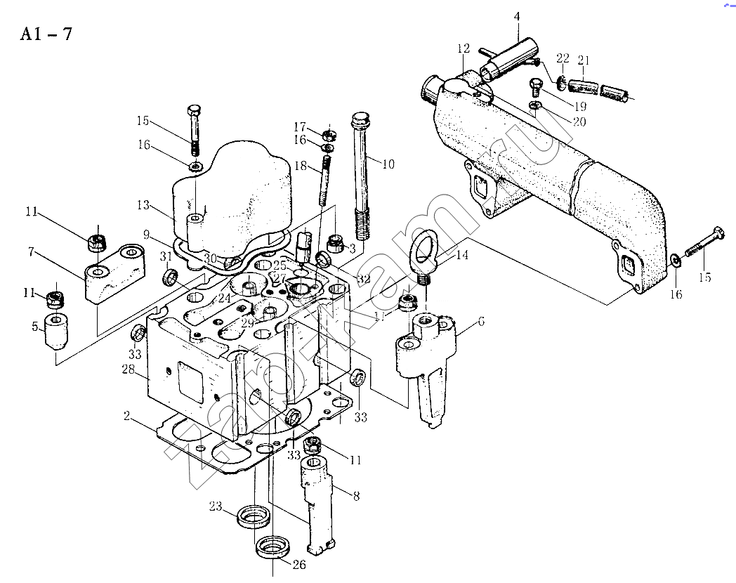 Схема/чертеж: WD615 CYLINDER HEAD (A1-7) / HOWO Sinotruck (полный)