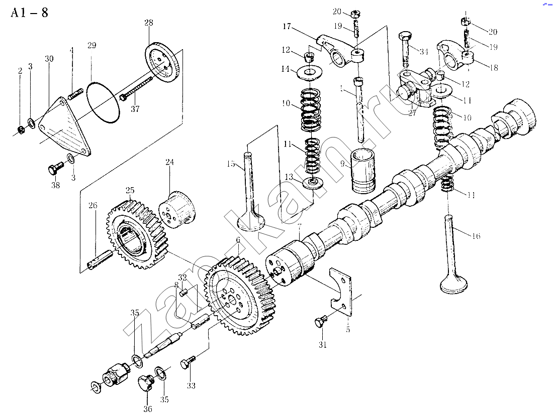 Схема/чертеж: WD615 VALVE DISTRIBUTING MECHANISM (A1-8) / HOWO Sinotruck (полный)