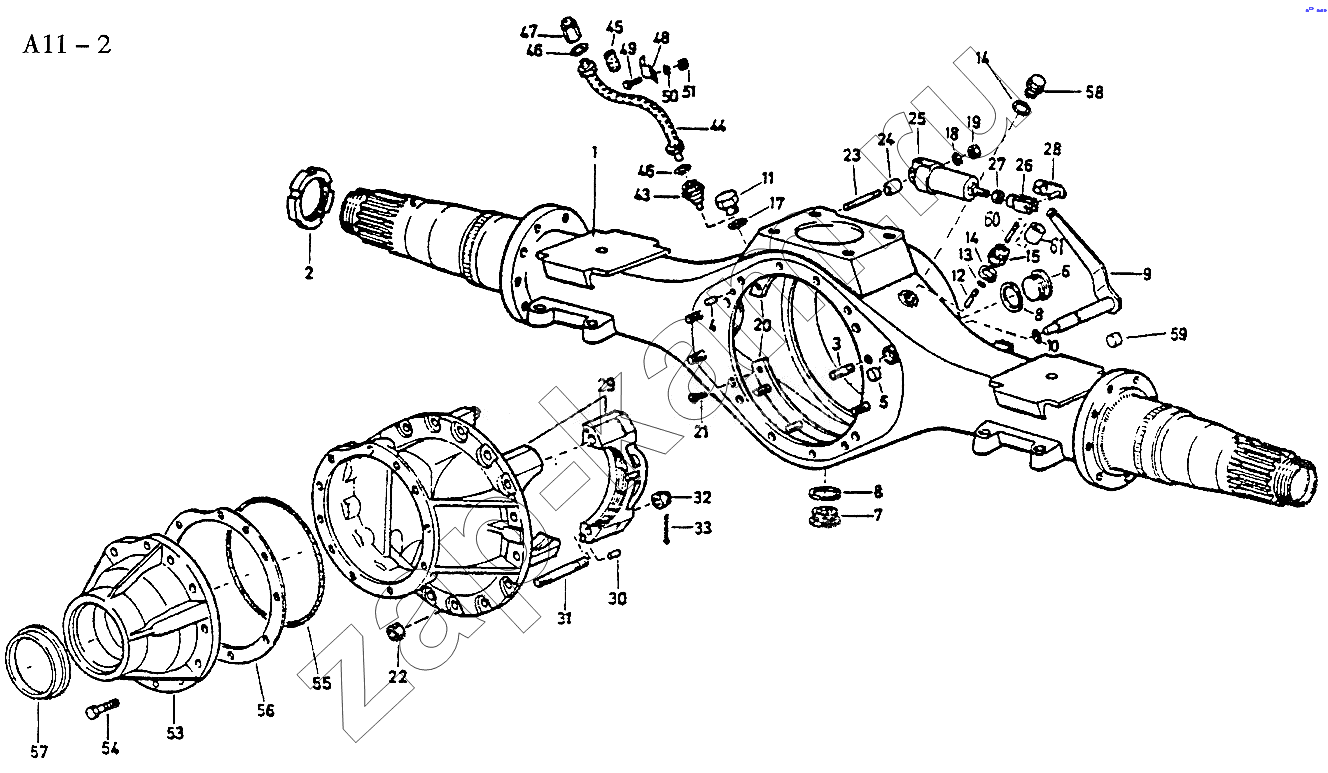 Схема/чертеж: STEYR REAR AXLE HOUSING (A11-2) / HOWO Sinotruck (полный)