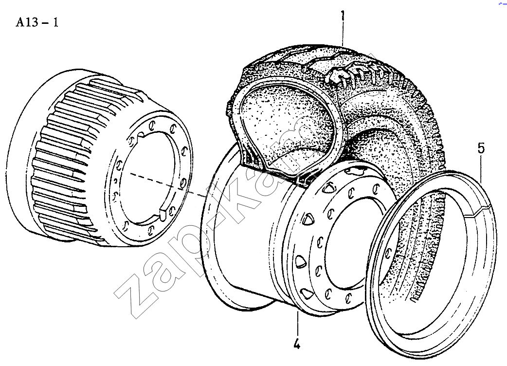 Схема/чертеж: DISC WHEEL AND TIRE (A13-1) / HOWO Sinotruck (полный)