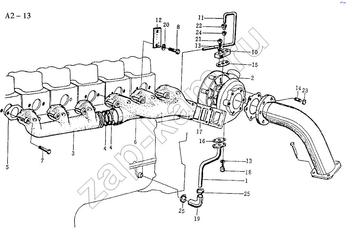 Схема/чертеж: WD618 EXHAUST MANIFOLD (A2-13) / HOWO Sinotruck (полный)
