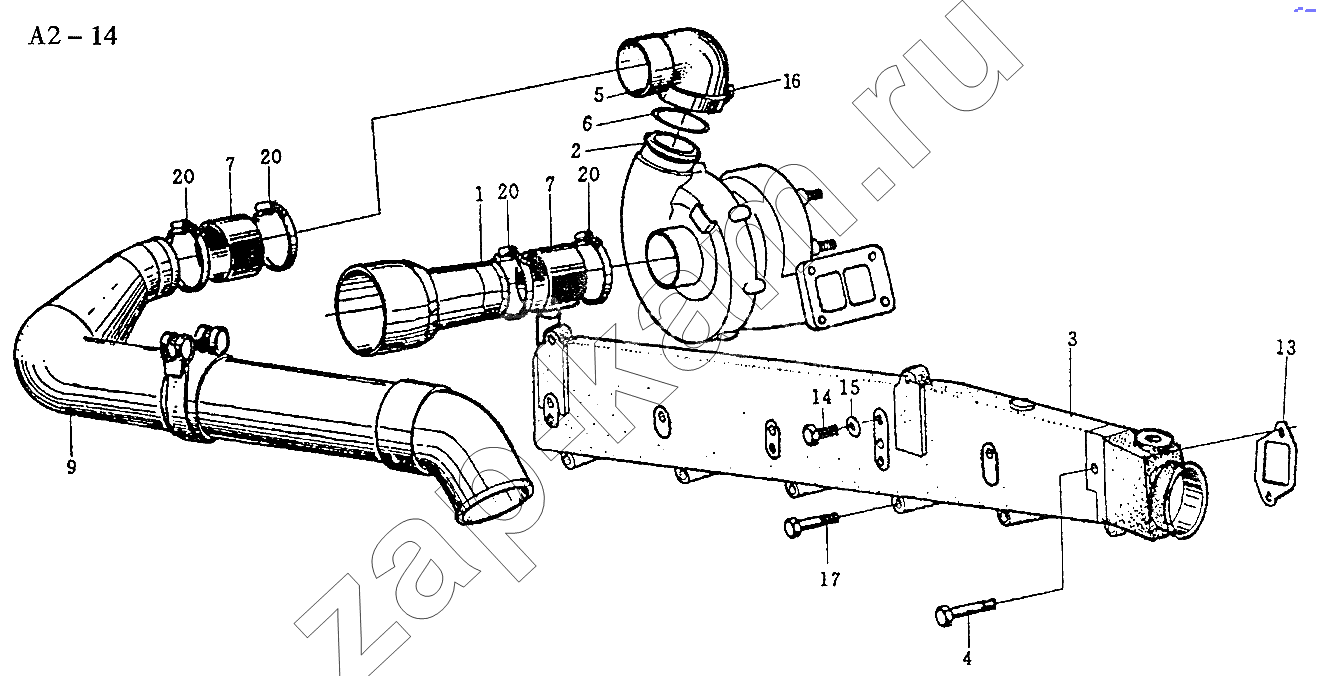 Схема/чертеж: WD618 AIR INTAKE MANIFOLD (A2-14) / HOWO Sinotruck (полный)