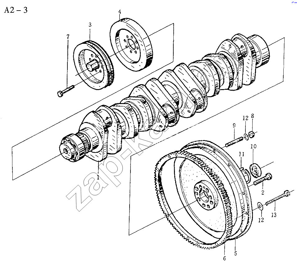 Схема/чертеж: WD618 CRANK SHAFT, FLYWHEEL (A2-3) / HOWO Sinotruck (полный)