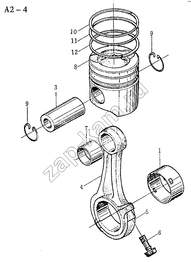 Схема/чертеж: WD618 CONNECTING ROD, PISTON (A2-4) / HOWO Sinotruck (полный)