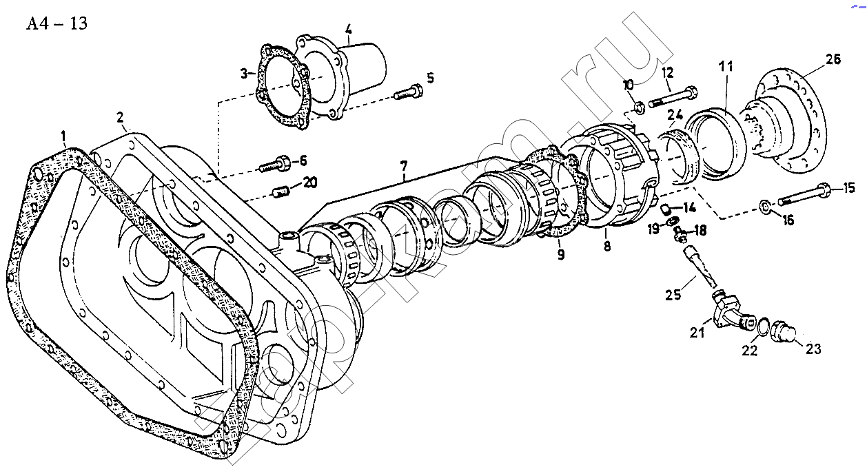 Схема/чертеж: Fuller REAR COVER (A4-13) / HOWO Sinotruck (полный)