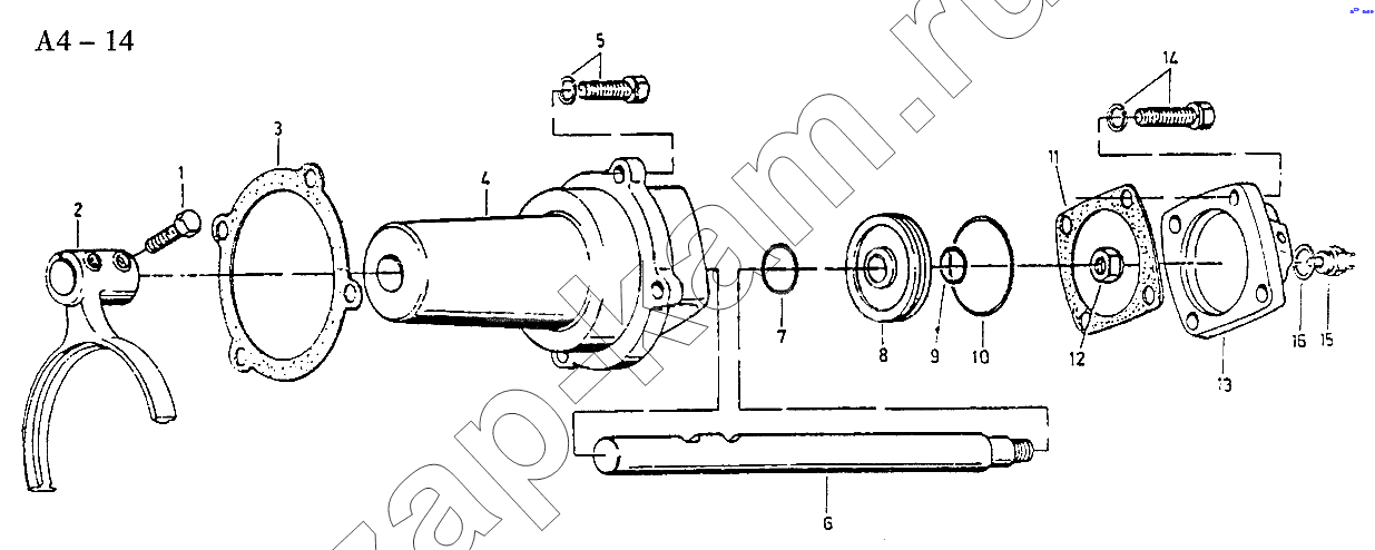 Схема/чертеж: Fuller SHIFTING CYLINDER ASSEMBLY (A4-14) / HOWO Sinotruck (полный)