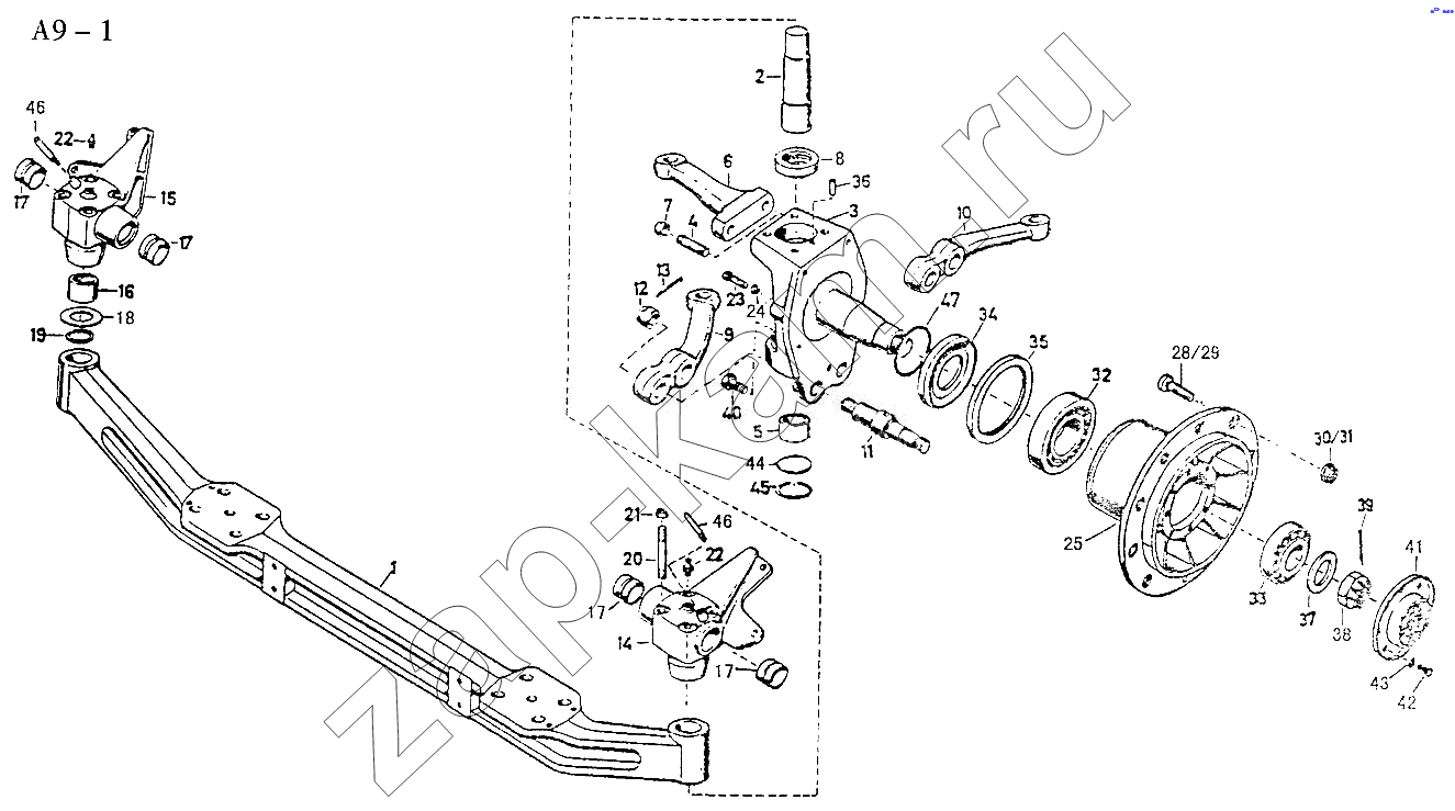 Схема/чертеж: FRONT AXLE (A9-1) / HOWO Sinotruck (полный)