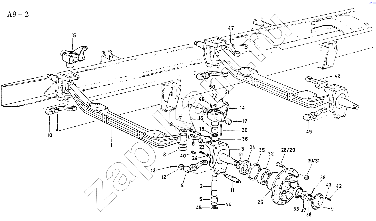 Схема/чертеж: 8X4 FRONT AXLE (A9-2) / HOWO Sinotruck (полный)