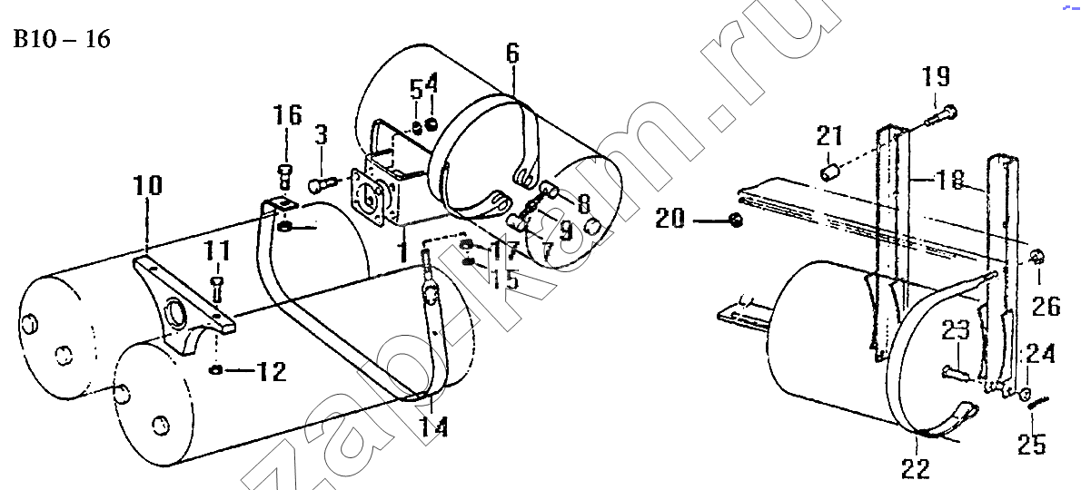 Схема/чертеж: AIR RESERVOIR FIXATION (B10-16) / HOWO Sinotruck (полный)