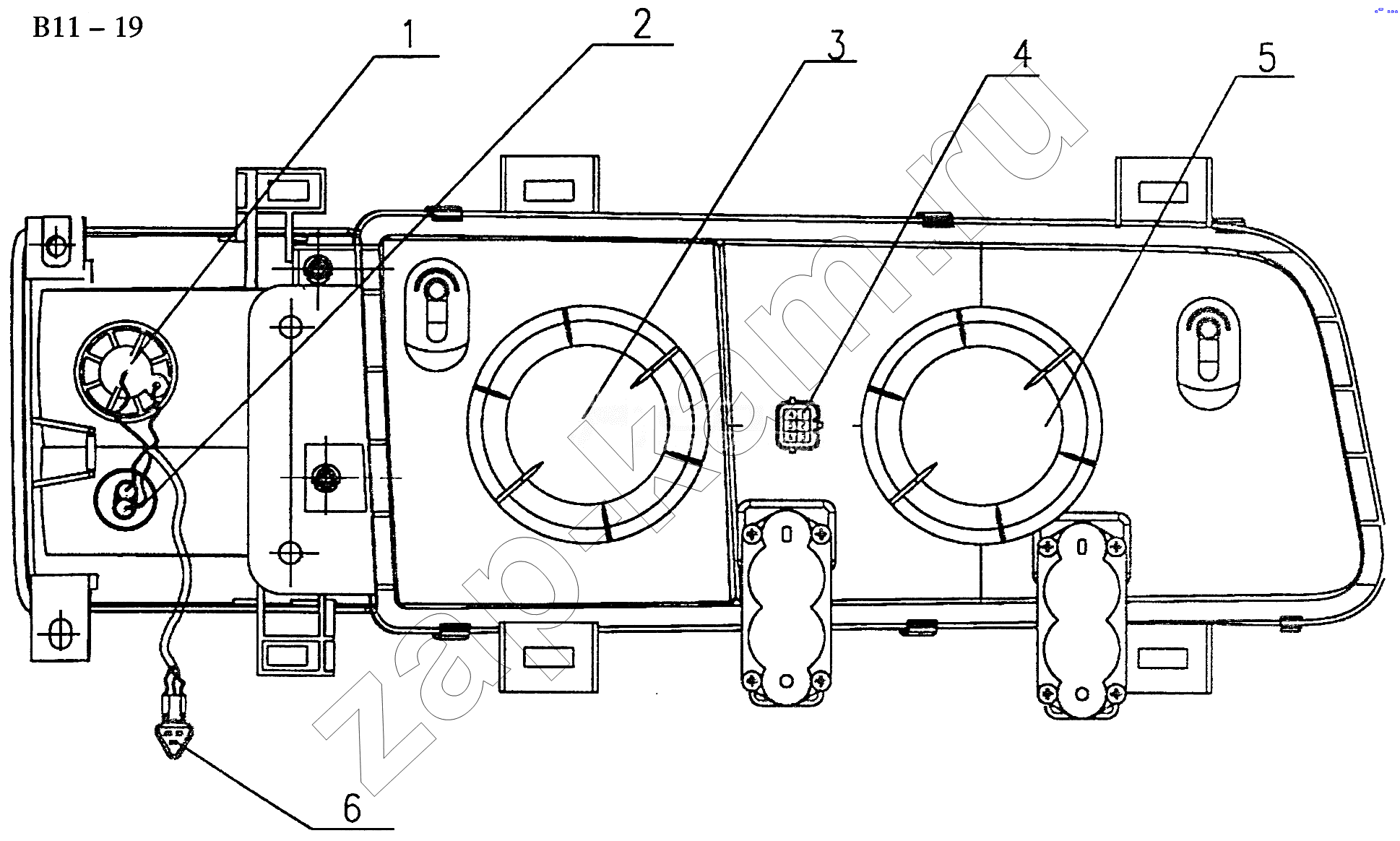 Схема/чертеж: FRONT COMB. HEAD LAMP (B11-19) / HOWO Sinotruck (полный)
