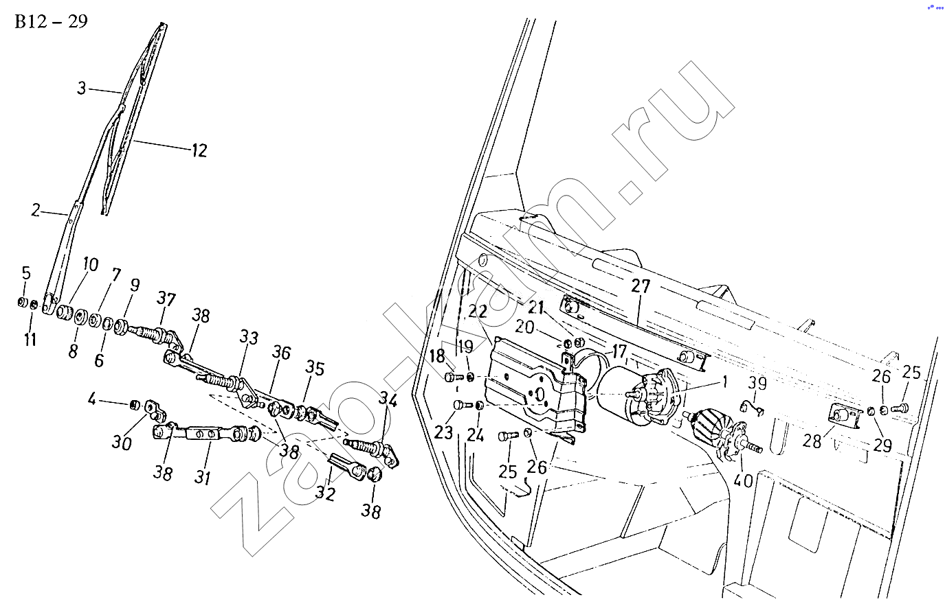 Схема/чертеж: WIND SCREEN WIPER (B12-29) / HOWO Sinotruck (полный)