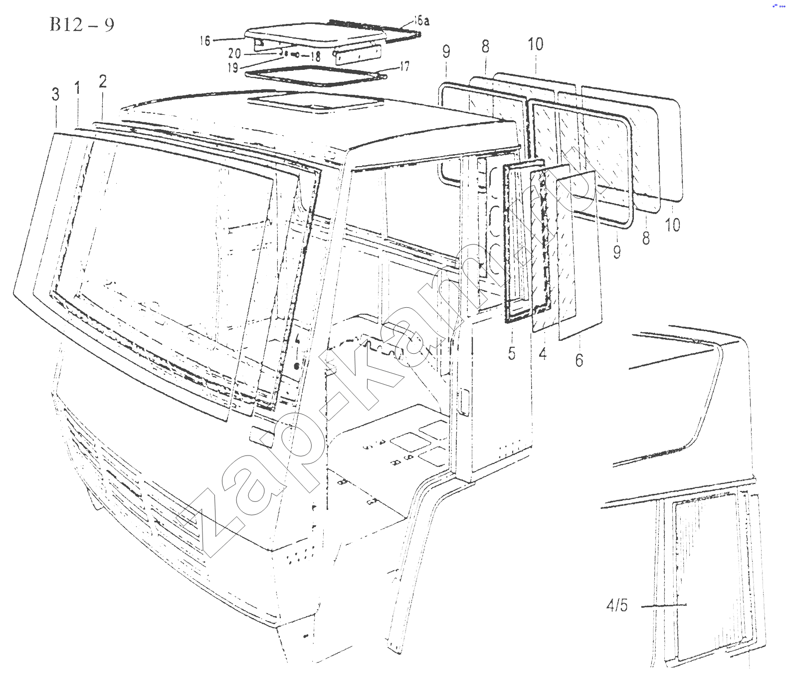 Схема/чертеж: GLASS AND ROOF FLAP (B12-9) / HOWO Sinotruck (полный)