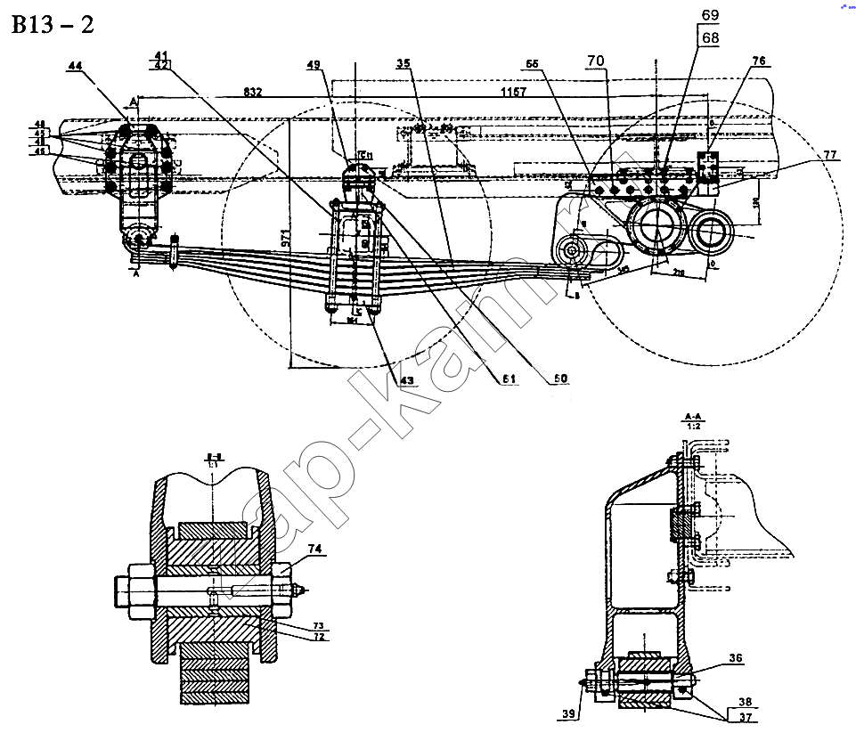 Схема/чертеж: 6x2 REAR SPRING (B13-2) / HOWO Sinotruck (полный)