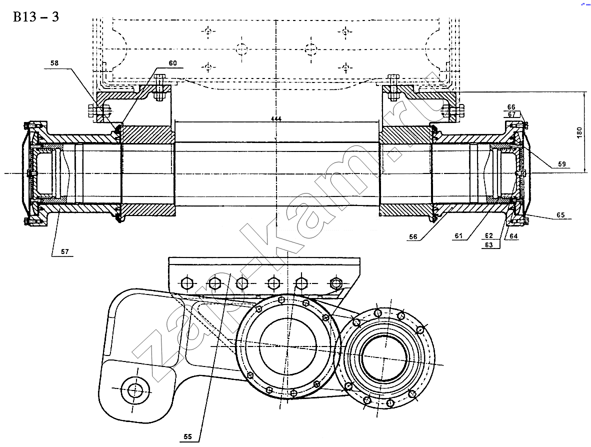 Схема/чертеж: REAR TRAILING AXLE (B13-3) / HOWO Sinotruck (полный)