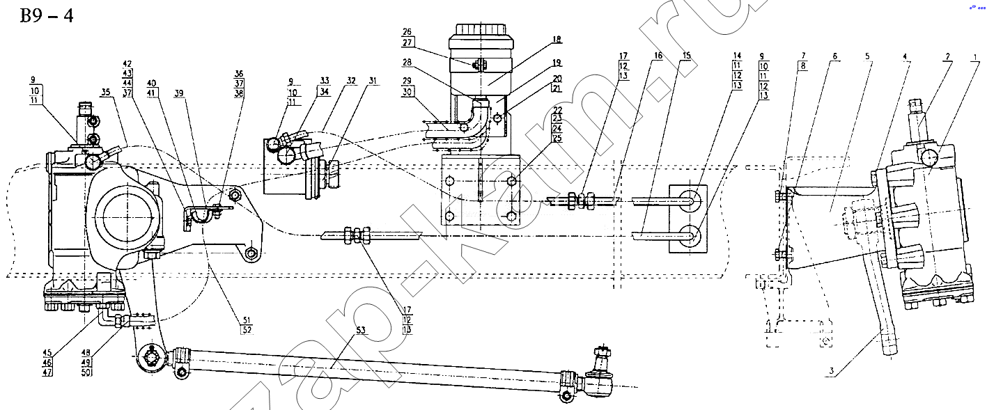 Схема/чертеж: 6x2 HYDRAULIC STEERING SYSTEM (B9-4) / HOWO Sinotruck (полный)