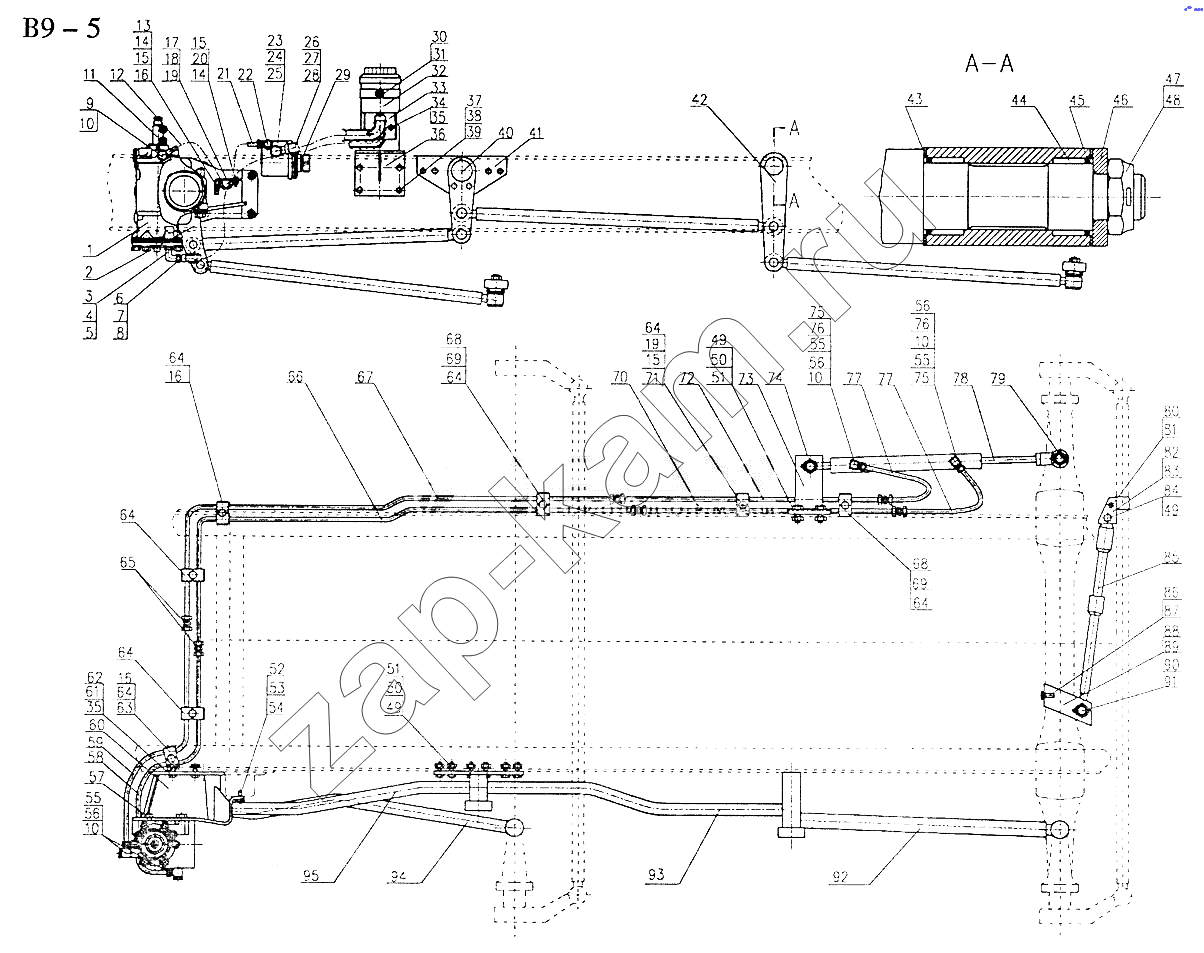 Схема/чертеж: 8x4 HYDRAULIC STEERING SYSTEM (B9-5) / HOWO Sinotruck (полный)