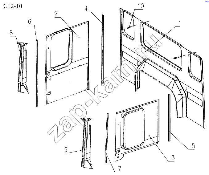 Схема/чертеж: INTERNAL LINING ON WALL (C12-10) / HOWO Sinotruck (полный)