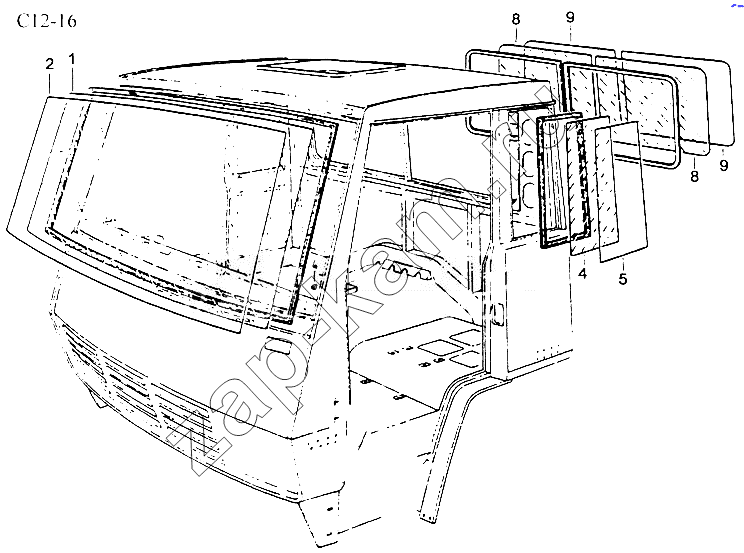 Схема/чертеж: WINDOW GLASS (C12-16) / HOWO Sinotruck (полный)
