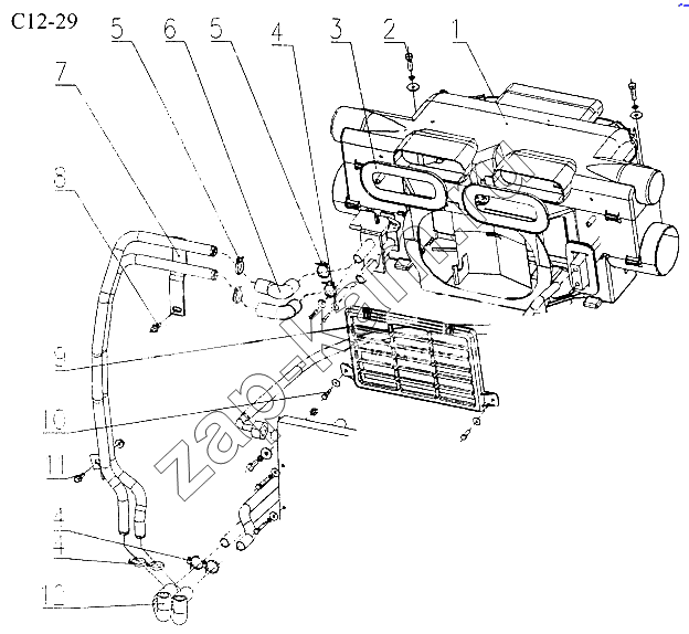 Схема/чертеж: DRIVER'S CAB HEATlNG (C12-29) / HOWO Sinotruck (полный)