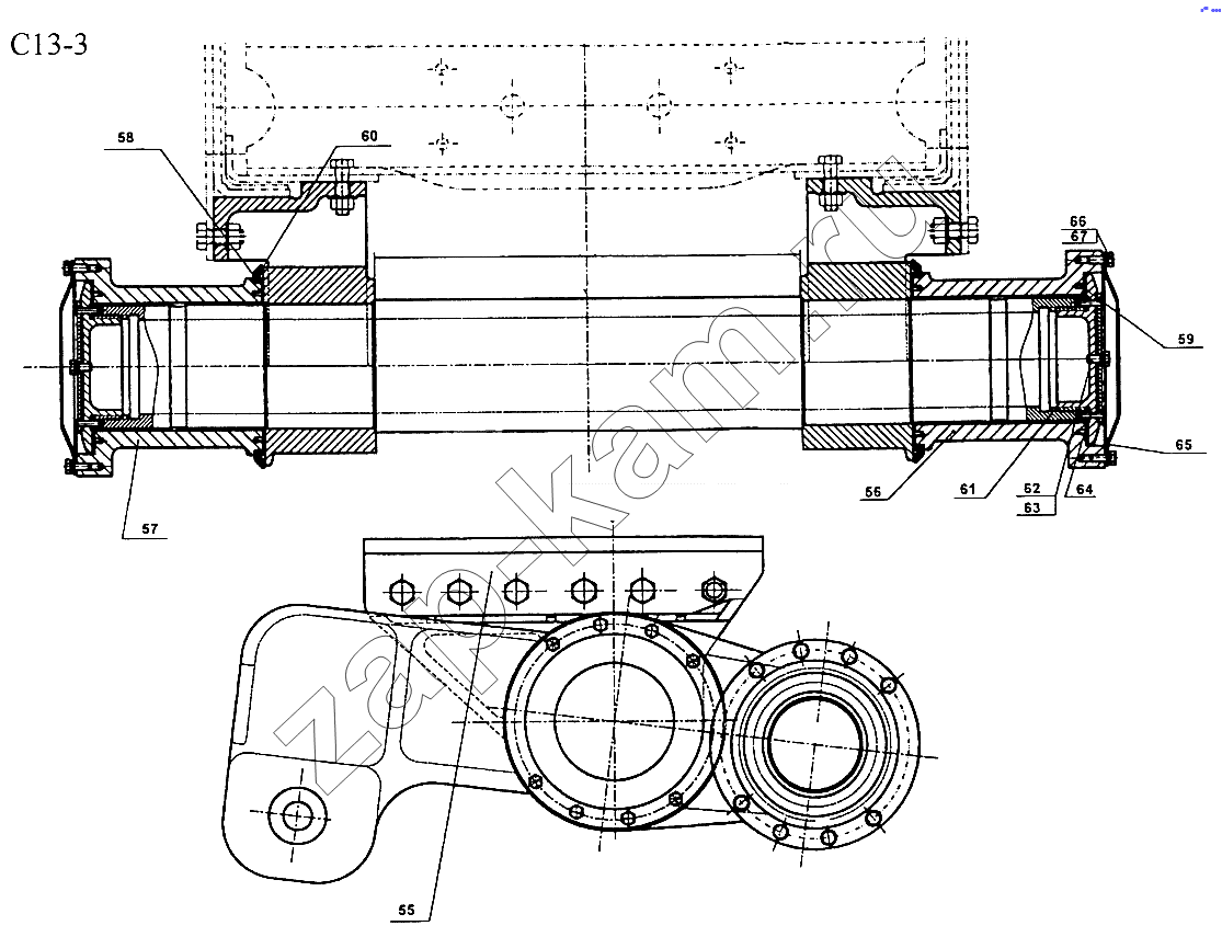Схема/чертеж: REAR TRAILING AXLE (C13-3) / HOWO Sinotruck (полный)