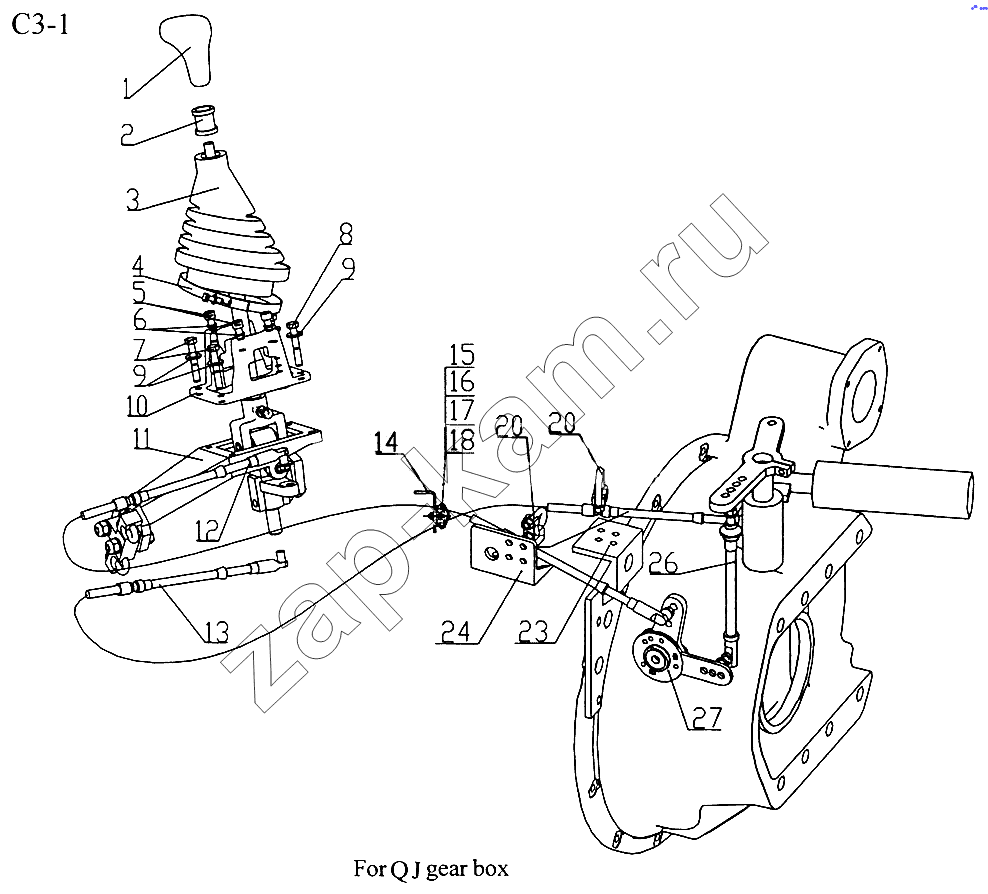 Схема/чертеж: GEARBOX GEAR CHANGE SYSTEM (C3-1) / HOWO Sinotruck (полный)
