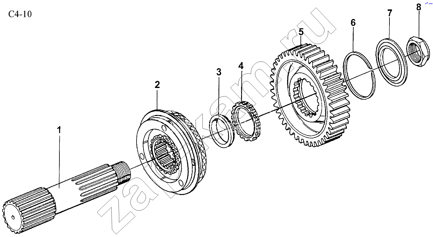 Схема/чертеж: 9JS150T AUX. GEARBOX OUTPUTSHAFT (C4-10) / HOWO Sinotruck (полный)
