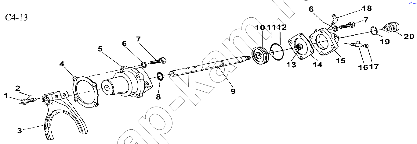 Схема/чертеж: 9JS150T SHIFTING CYLINDER (C4-13) / HOWO Sinotruck (полный)