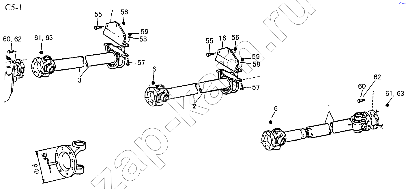 Схема/чертеж: 4x2, 6x2 PROPELLER SHAFTS (C5-1) / HOWO Sinotruck (полный)