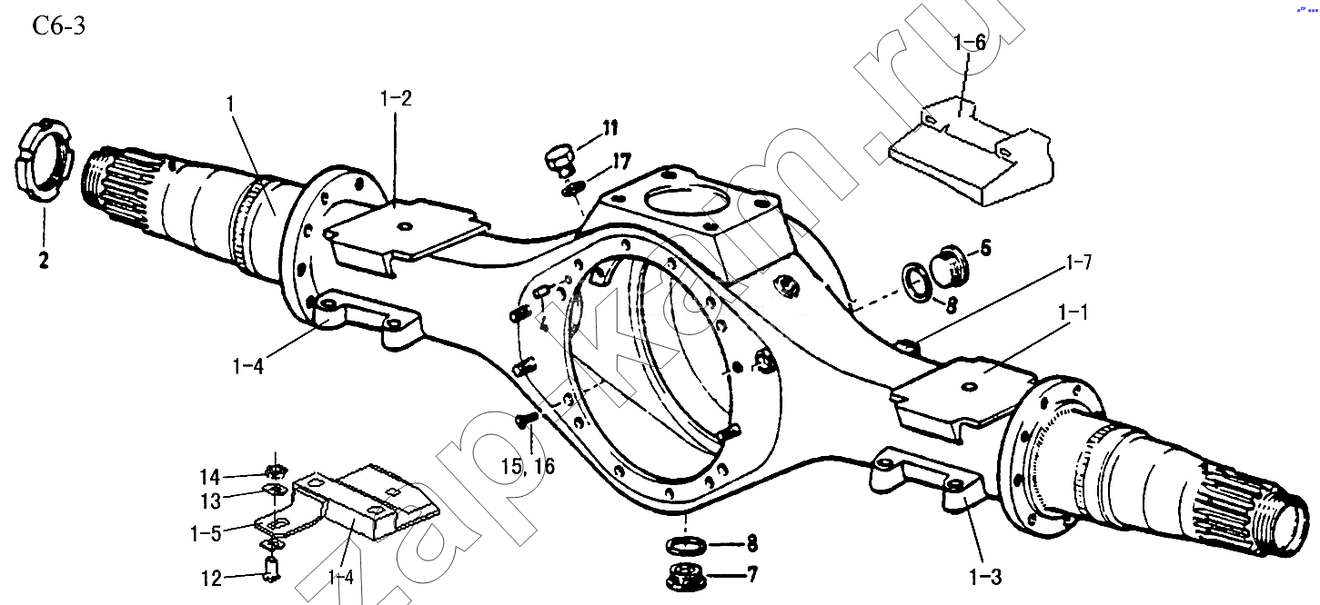 Схема/чертеж: FIRST REAR AXLE HOUSING (C6-3) / HOWO Sinotruck (полный)