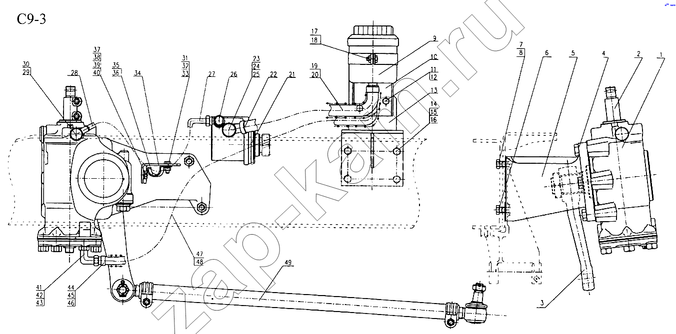 Схема/чертеж: 6x2 HYDRAULIC STEERING SYSTEM (C9-3) / HOWO Sinotruck (полный)