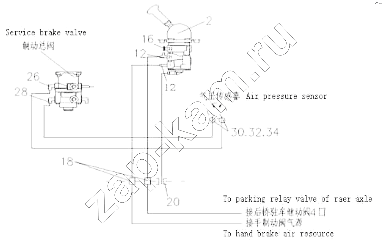 Схема/чертеж: Brake Device In Cab / HOWO ZZ3327N3647C-N2WA