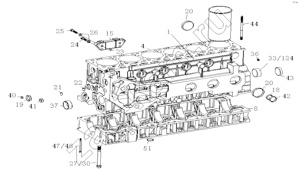 Схема/чертеж: Cylinder Block Assy / HOWO ZZ3327N3647C-N2WA