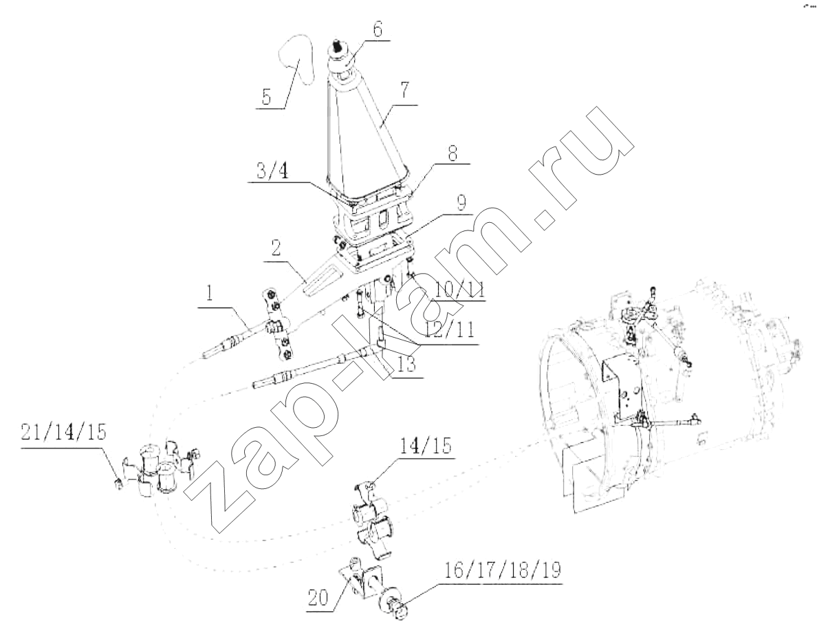 Схема/чертеж: DE-9 soft shaft controlling device / HOWO ZZ3327N3647C-N2WA