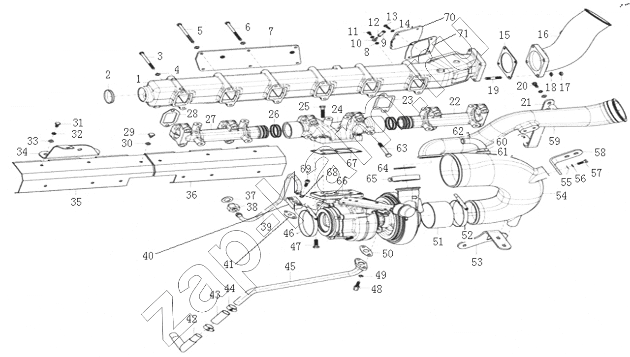 Схема/чертеж: Intake and exhaust system / HOWO ZZ4257N3247N1B_A7_D12_380