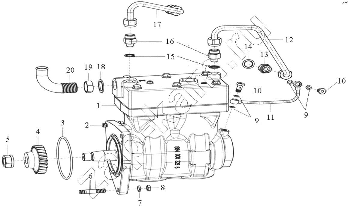 Схема/чертеж: Air compressor assembly / HOWO ZZ4257N3247N1B_A7_D12_380