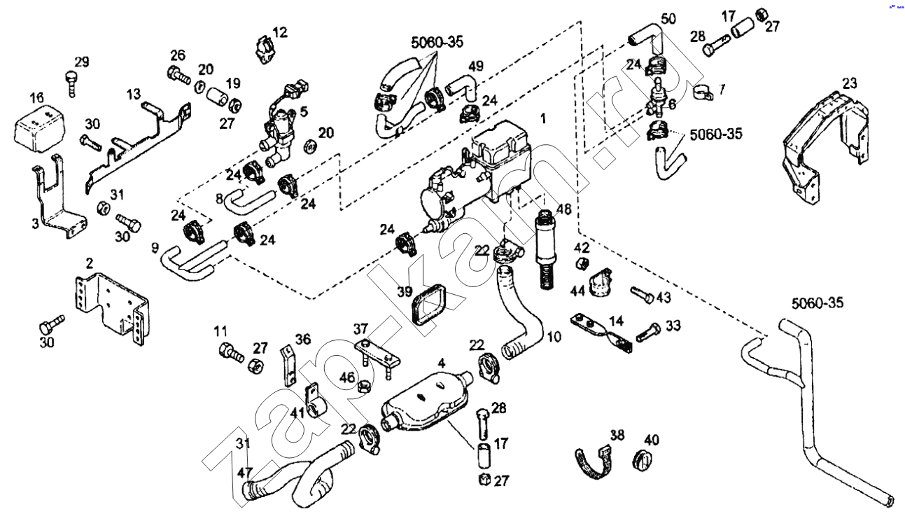 Схема/чертеж: Водяные трубопроводы системы обогрева / IVECO EuroTech CURSOR
