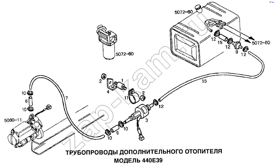 Схема/чертеж: Трубопроводы дополнительного отопителя / IVECO EuroTech CURSOR