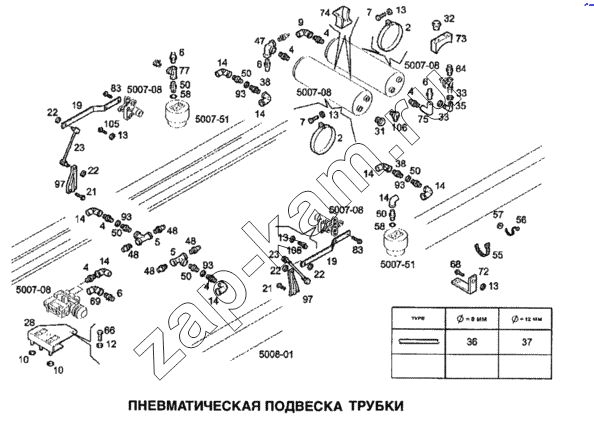 Схема/чертеж: Пневматическая подвеска, трубки / IVECO Stralis