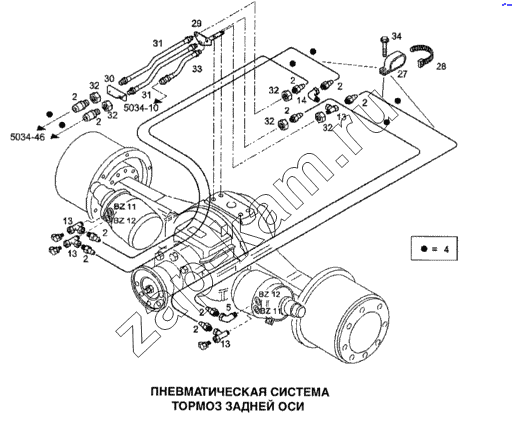 Схема/чертеж: Пневматическая система, тормоз задней оси / IVECO Stralis